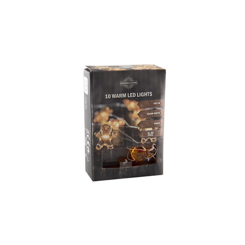 Draadverlichting peperkoekpop x10 warmled met timer 2xAA ( exclusief) 100 cm