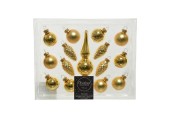 Decoris mini Kerstballen set glas met piek 3cm 15 stuks licht goud