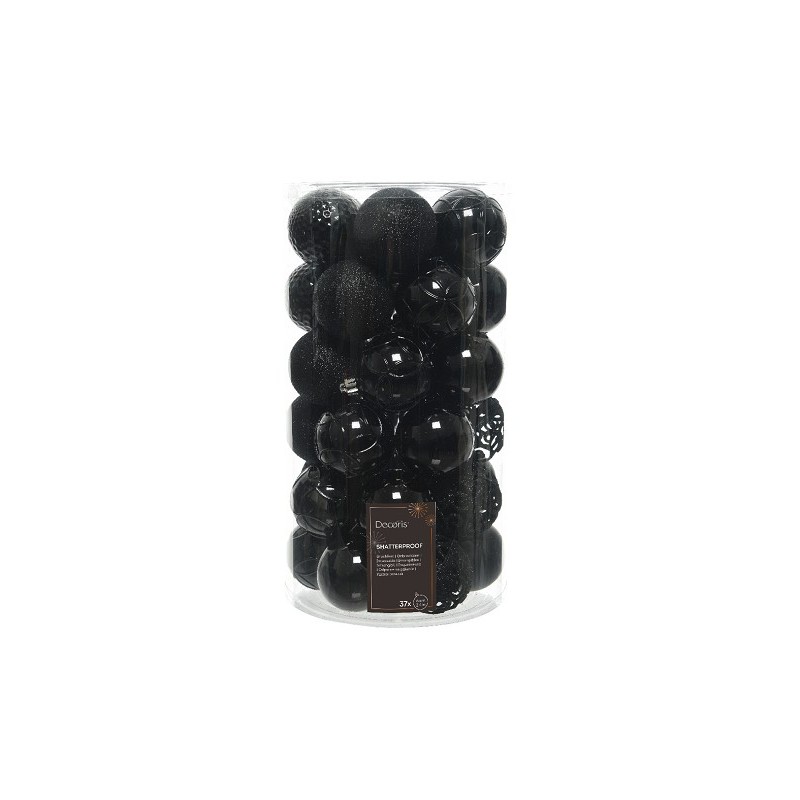 Decoris Kerstballenset Ø 6cm koker a 37 stuks assorti dessin zwart