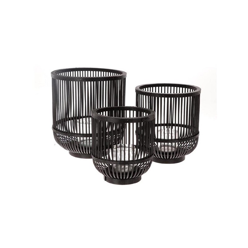 HBX natural livingLantaarnset Geville met glas 3-delig zwart