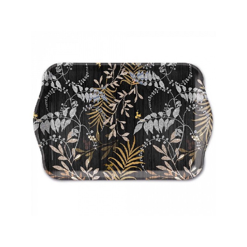 Ambiente dienblad Melamine Luxury Leaves zwart 13x21cm