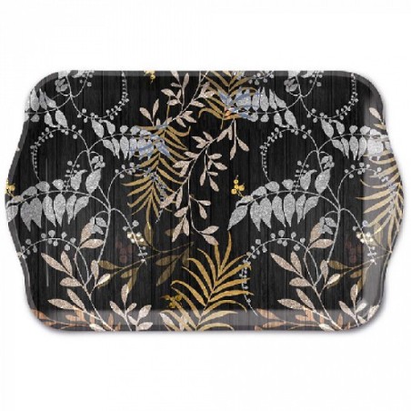 Plateau Ambiente Mélamine Luxury Leaves noir 13x21cm