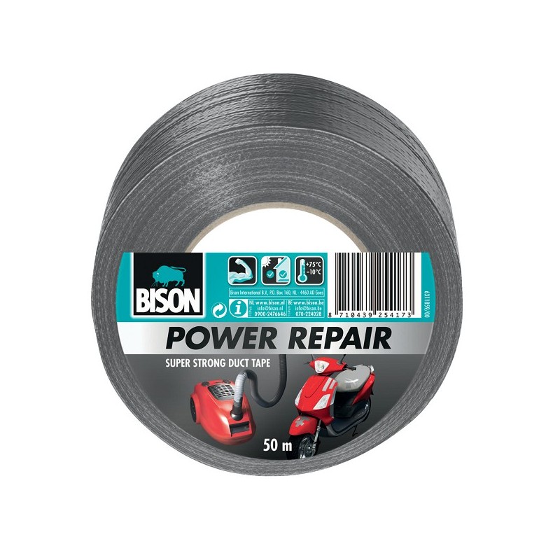 Bison Power repair tape grijs 50meter x 4,8cm