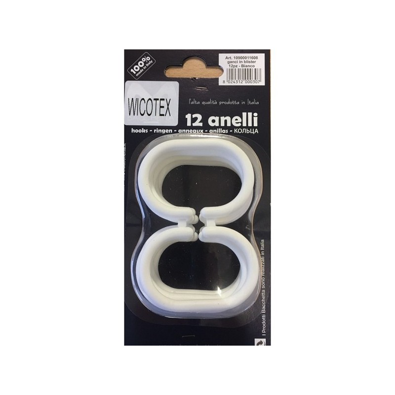 Douchegordijnringen wit 12 stuks kunststof