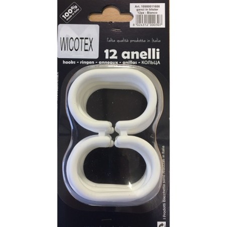 Anneaux de rideau de douche blanc 12 pièces en plastique