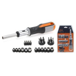 Schroevendraaier ratel set 29 delig 170x38x270mm.&nbsp; met een assorti sleuf, philips, inbussleutel en ratel schroevendraaier