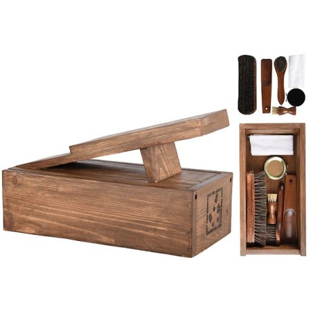 Esschert Design Kit d'entretien des chaussures dans une boîte en bois