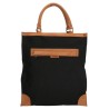 Boodschappentas canvas zwart met leren handvatten 38x41x16cm