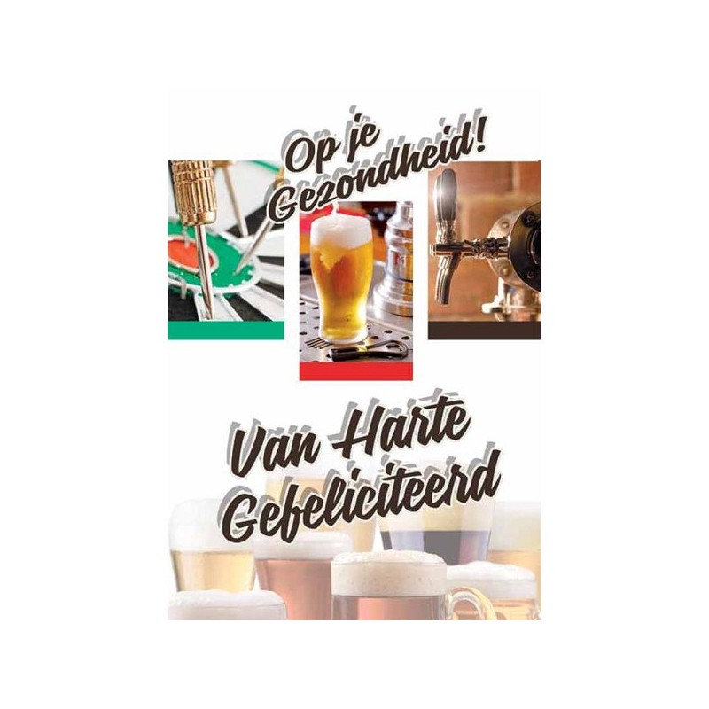 Wenskaarten Hartelijk Gefeliciteerd drank bier pakje a 10 stuks met envelop
