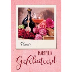 Wenskaarten van Harte Gefeliciteerd drank wijn pakje a 10 stuks met envelop