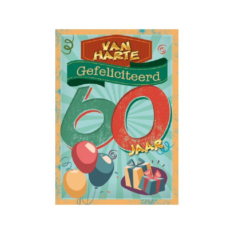 Wenskaarten 60 jaar pakje a 10 stuks met envelop