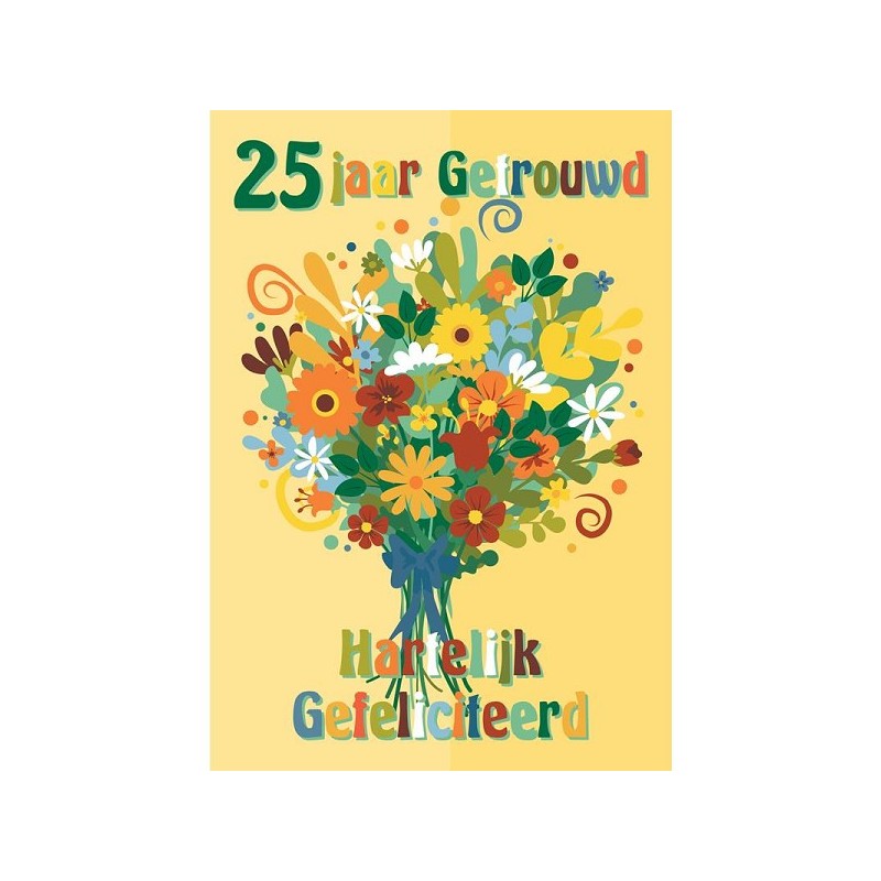 Wenskaarten 25 jr getrouwd pakje a 10 stuks met envelop