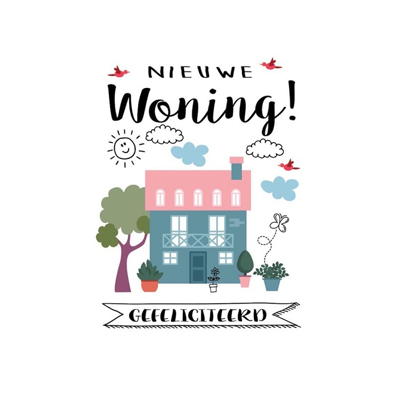 Wenskaarten nieuwe woning pakje a 10 stuks met envelop