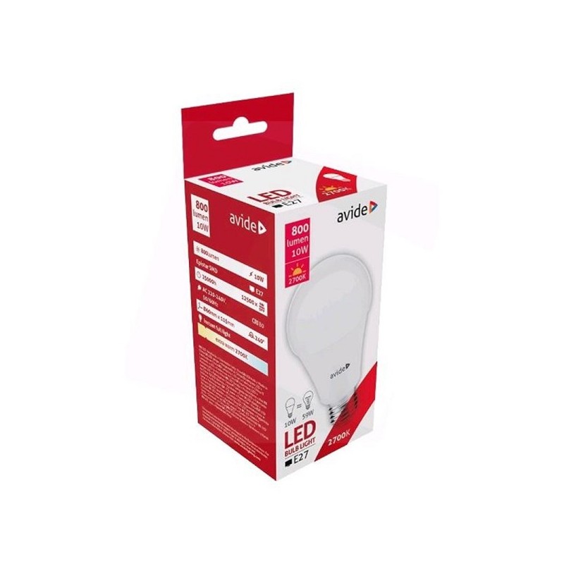 Avide Lampe globe LED E27 10W 2700K blanc très chaud 800 lumen A+