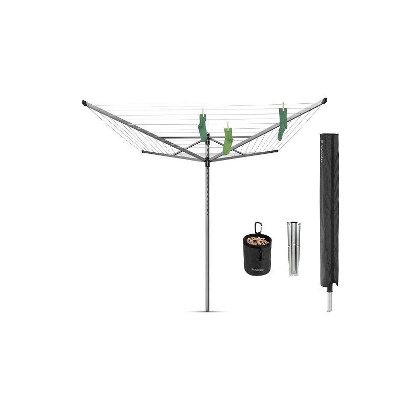 Brabantia Lift-O-Matic Advance 60m met grondanker knijpertasje en hoes  Metallic Grey