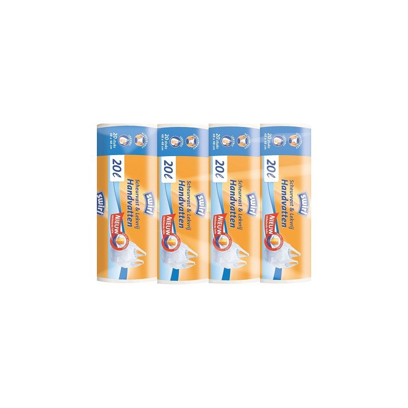 Sac poubelle à pédale Swirl Indéchirable & Anti-fuite 20 litres 4 paquets de 20 pièces pour 80% de plastique recyclé
