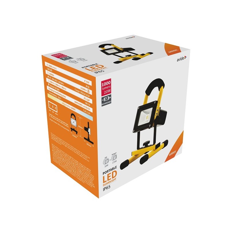Avide LED lampe de construction rechargeable portable projecteur 120 ° NW 4000K 20W ABRFLNW-20W 1000lm
