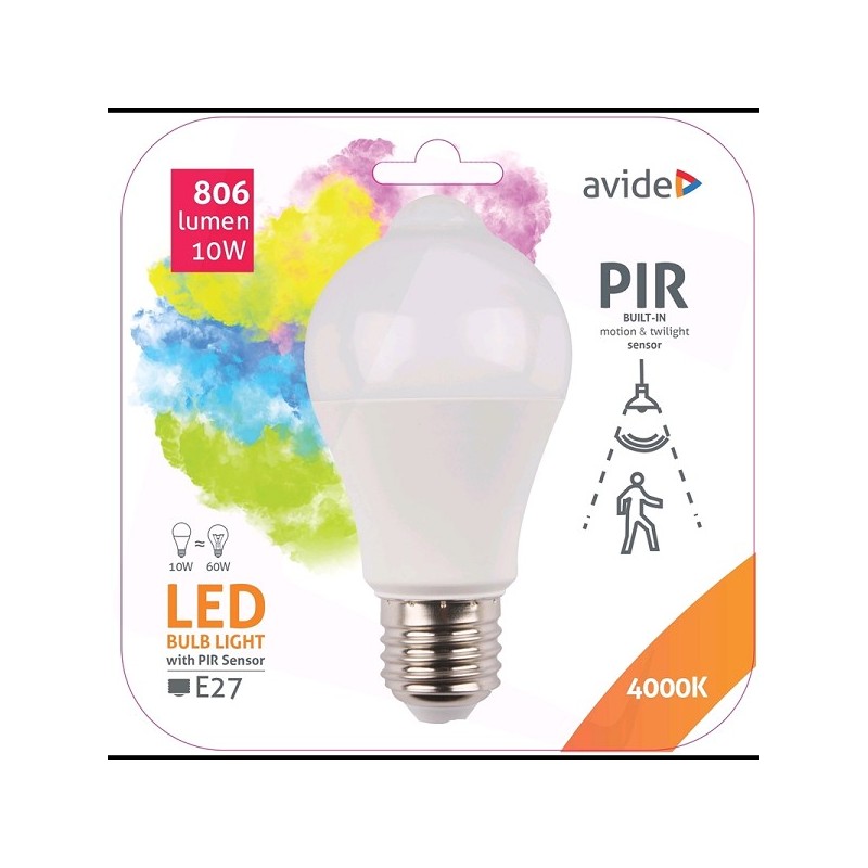 Avide Smart LED peer A60 E27 met geïntegreerde PIR bewegingssensor 10W 806 Lumen
