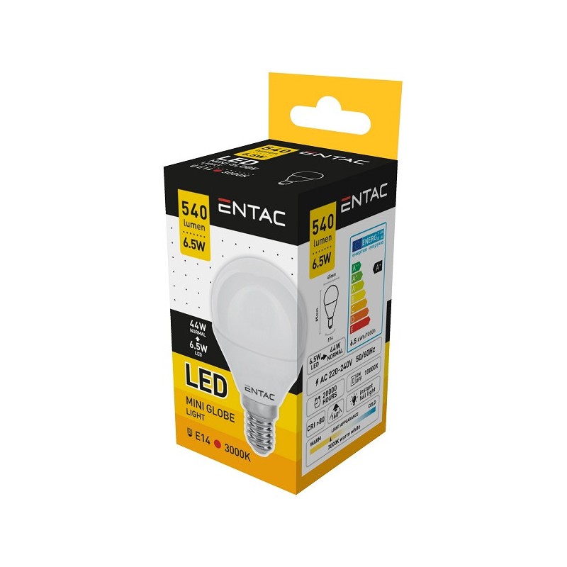 Entac LED lampen E14 540lm 6,5W 3000K mini globe