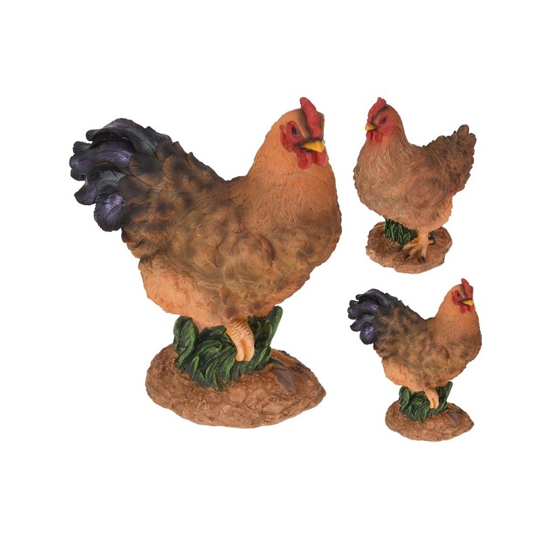 Coq ou poule debout polystone 21x14x27cm
