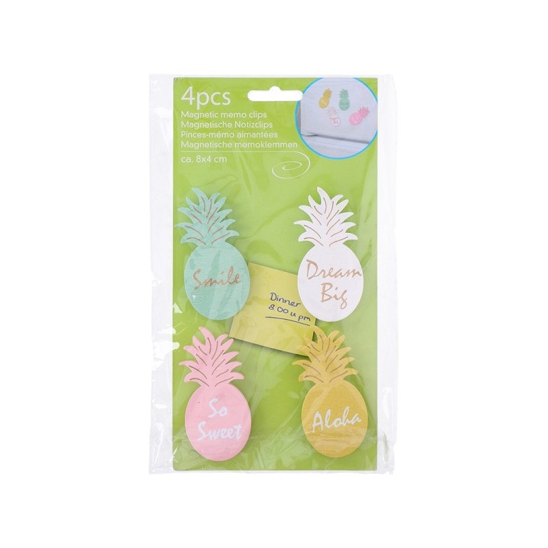Clips aimantés mémo ananas 8x4cm 4 pièces