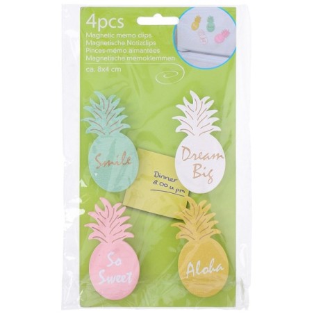 Clips aimantés mémo ananas 8x4cm 4 pièces