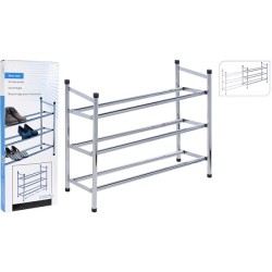 Étagère à chaussures extensible en acier inoxydable 3 niveaux 61,5x23x50cm