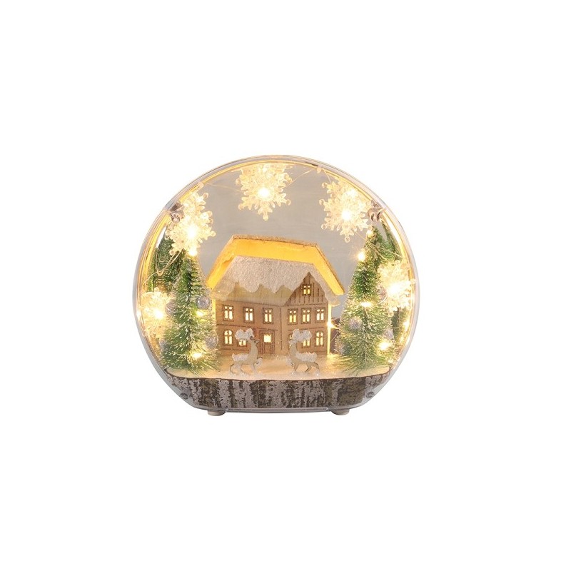 Déco scène de Noël plastique rond 25cm LED 2xAA