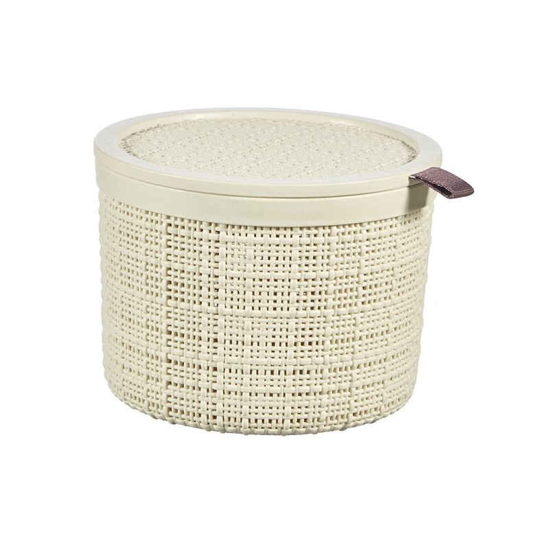 Curver Panier en jute rond avec couvercle 2 litres Offwhite 17x17x12,5cm