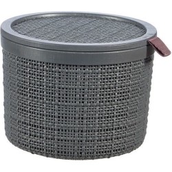 Curver Panier en jute rond avec couvercle 2 litres Gris foncé 17x17x12,5cm