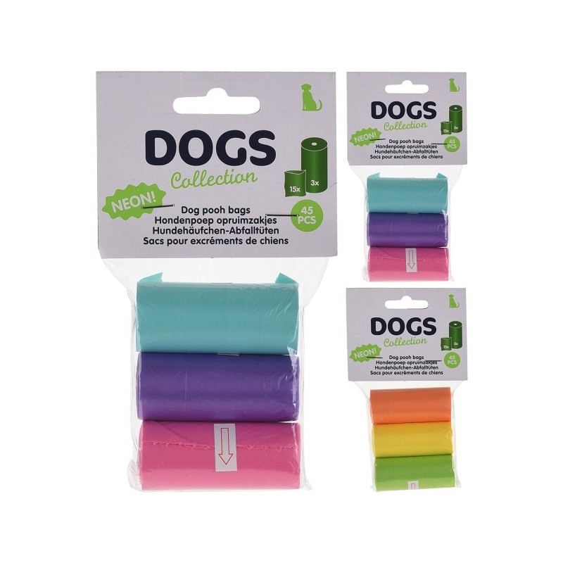 Sacs à crottes de chien 3 rouleaux de 15 pièces