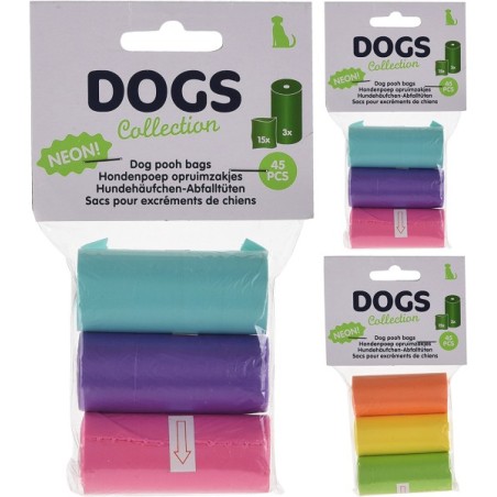 Sacs à crottes de chien 3 rouleaux de 15 pièces