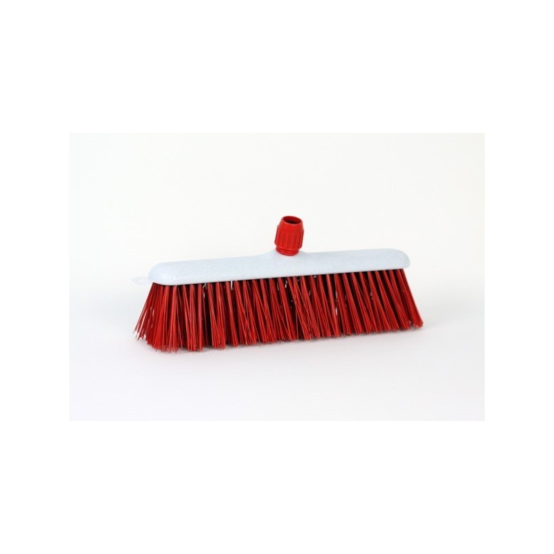 Balai de rue en fibre synthétique plastique rouge avec support manche 30cm