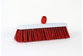 Balai de rue en fibre synthétique plastique rouge avec support manche 30cm