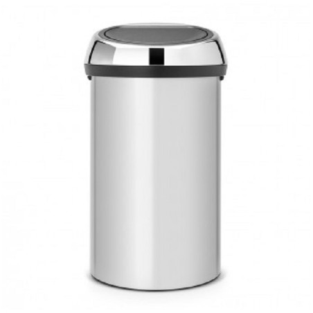 Poubelle Brabantia Touchbin 60L seau gris métallisé et couvercle en acier brillant