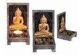 Photophore en bois Bouddha avec pierres déco 15x9cm