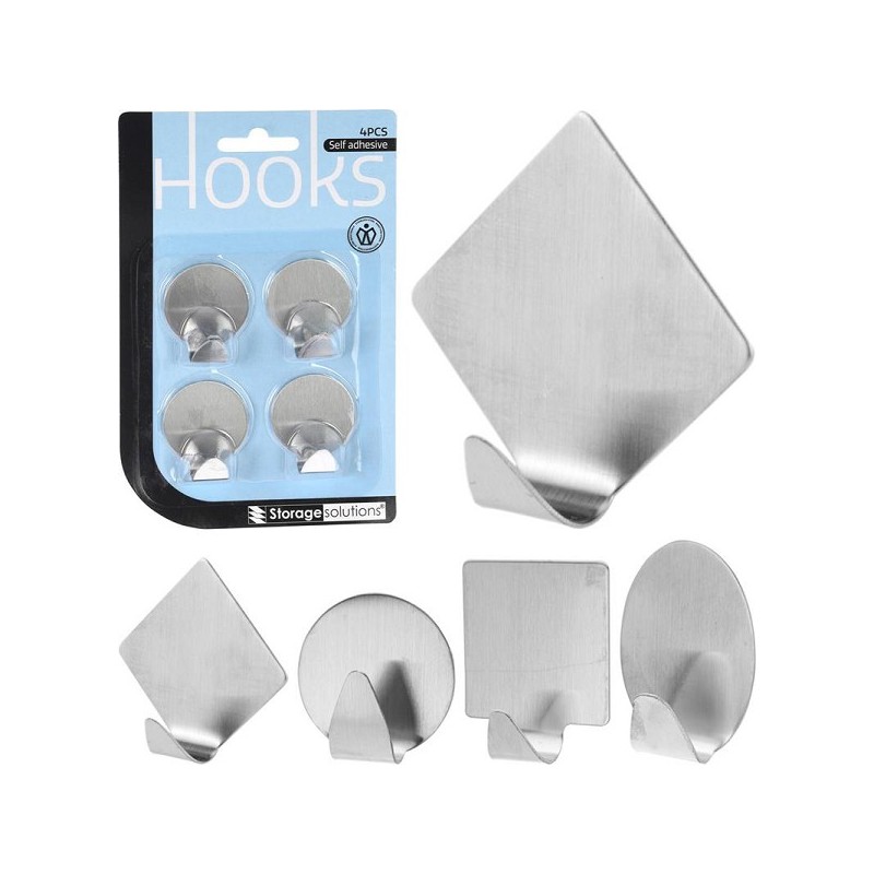 Crochets adhésifs Carte en acier inoxydable a 4 pièces