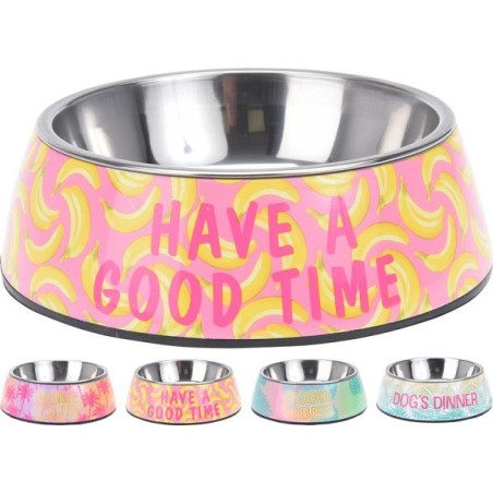 Gamelle en métal pour chien disponible en 4 imprimés et textes différents