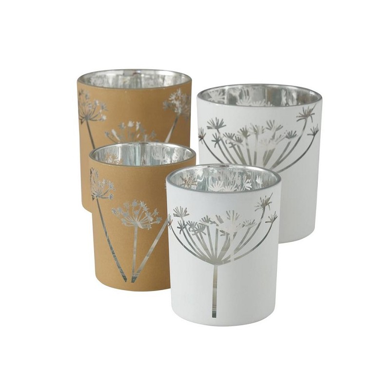 Boltze Home Theelichthouder set a 2 H8,5 en 10cm met bloemafbeelding