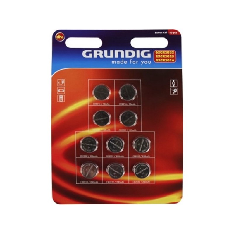 Grundig Knoopcelbatterijen 10 stuks op kaart (6xCR2032,2xCR2025,2xCR2016)