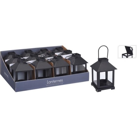 Theelichthouder lantaarn metaal 11,5x9x8cm zwart