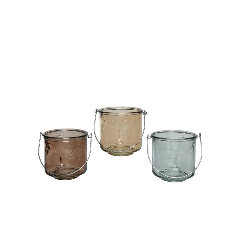 Decoris theelichthouder glas met gezicht Ø11.8-H11.6cm