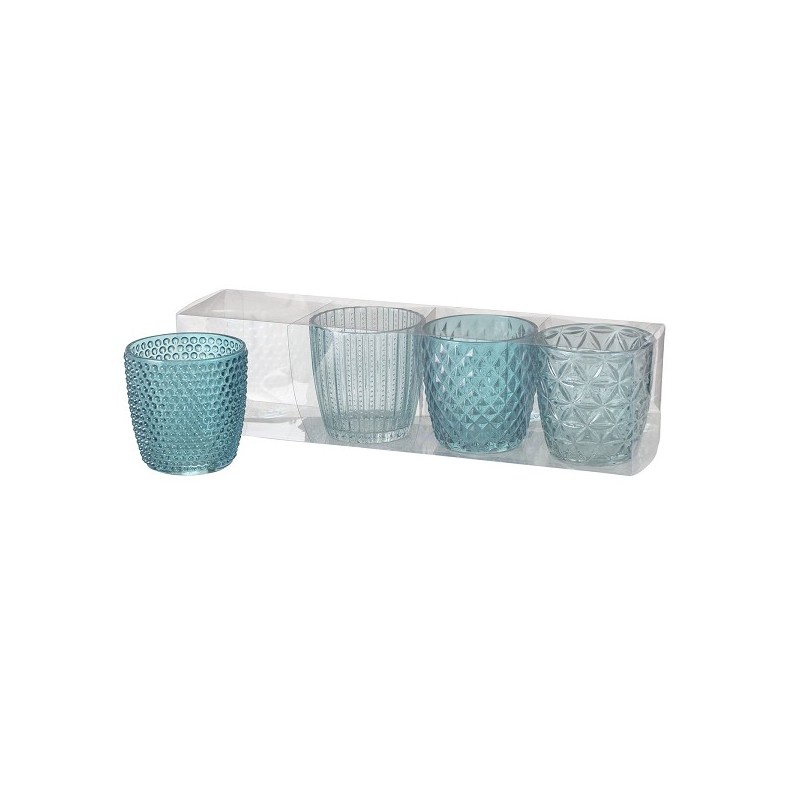Boltze Home Windlicht Marilu 4-delige set Ø7xh7cm blauw