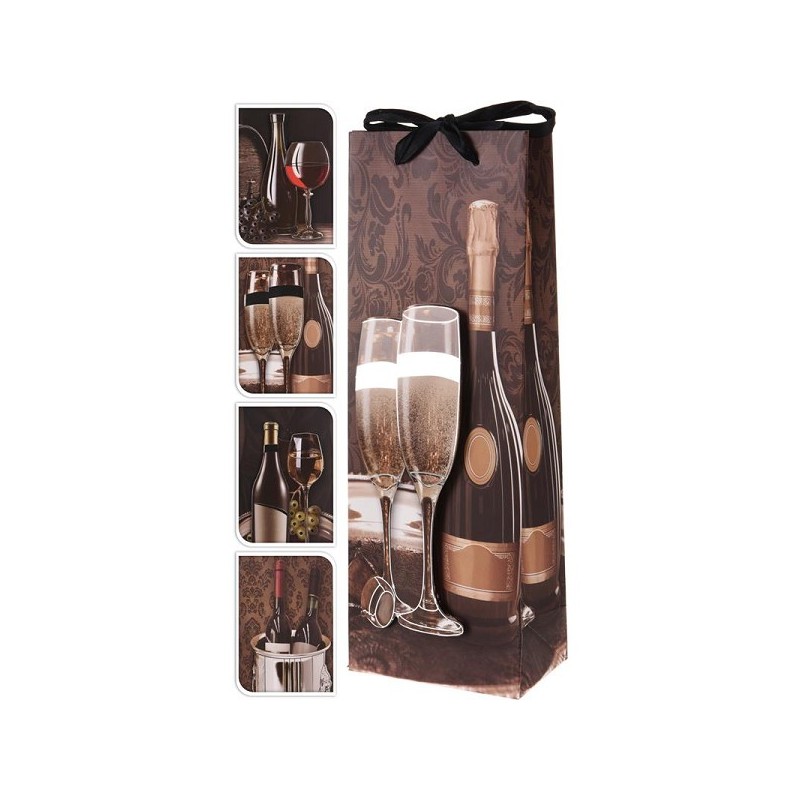 Wijnfles geschenktas papier met opdruk 12,8x8,4xh36cm
