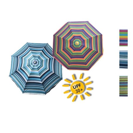 Parasol de plage en polyester plié 180x180x190cm rayé UPF30+
