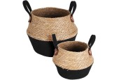 Set de paniers coton 2 pièces Ø33xh24cm/Ø27xh19cm noir/naturel
