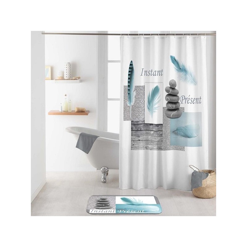 Rideau de douche Equilibre, Textile 100% Polyester 180x200cm complet avec anneaux de suspension
