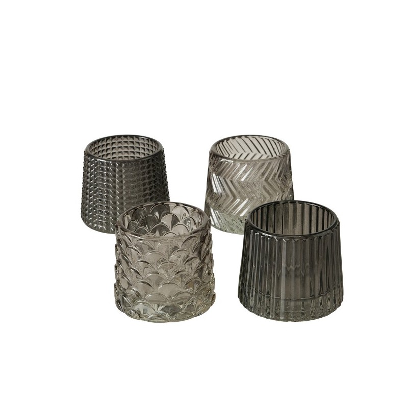 Boltze Home Theelichthouder Sabena Ø7x8cm glas grijs