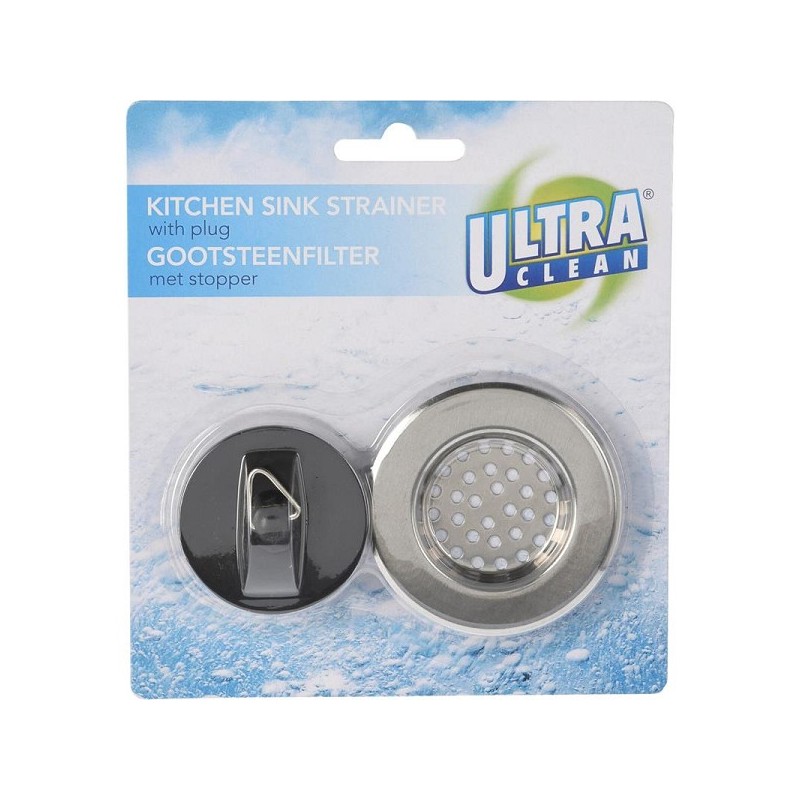Crépine d'évier Ultra Clean en acier inoxydable (dia.6,5) avec bouchon en caoutchouc (4,5 cm)