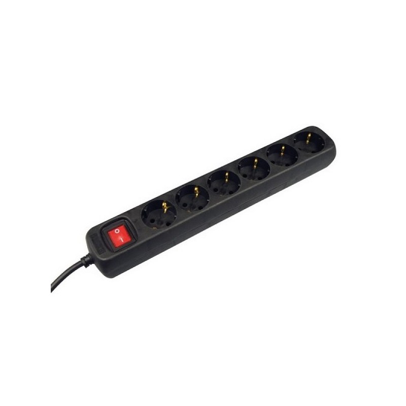 Stekkerdoos met ruimte voor 6 stekkers, snoerlengte 1,5 meter met randaarde zwart